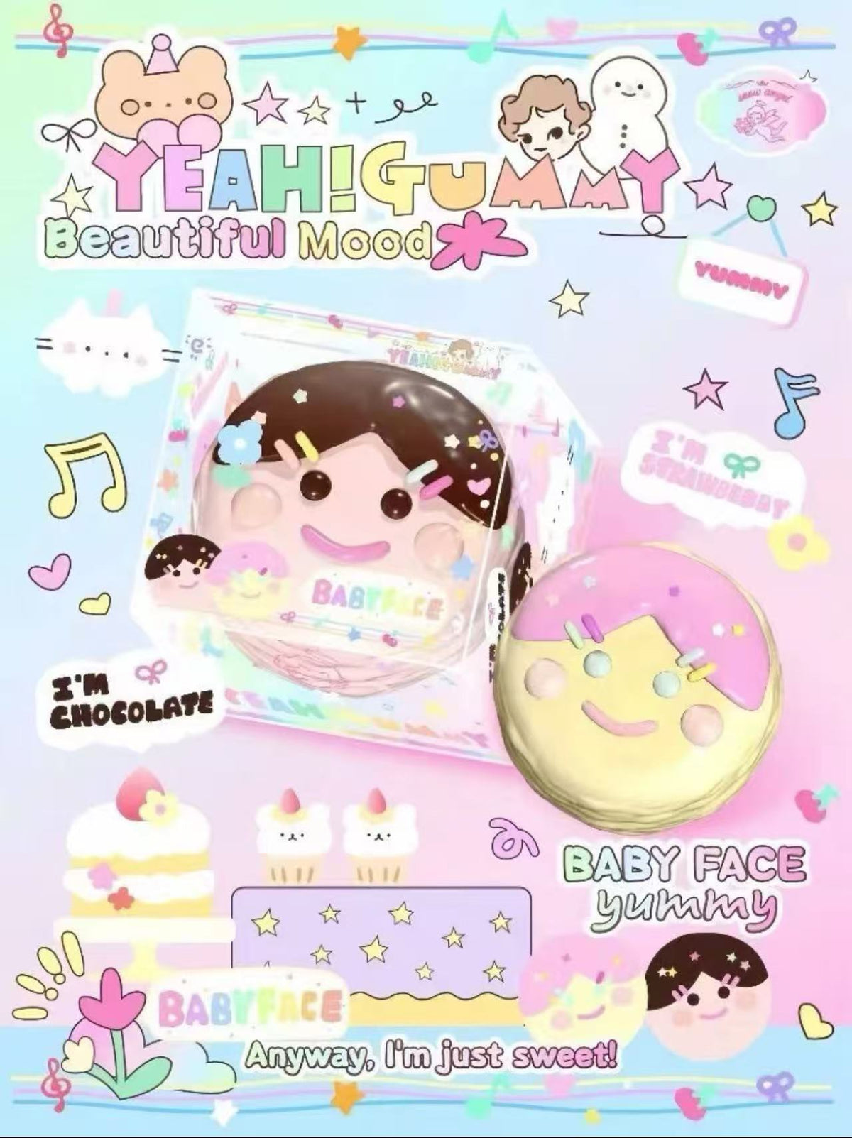 Lisa Rainbow Baby Face Girl Bun Squishy